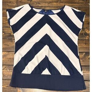 Ann Taylor Sleeveless Chevron Blue & White Blouse 00